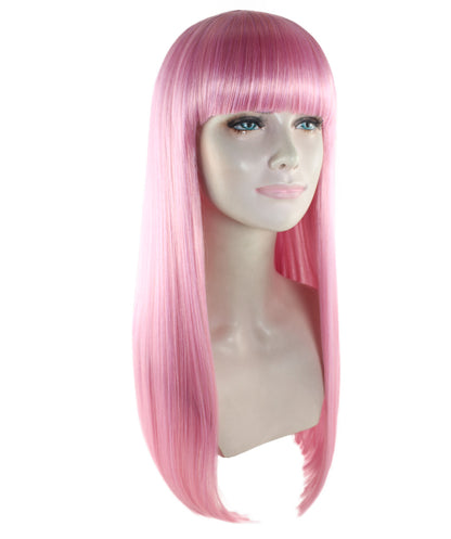 女性用 ロング ピンク ボブ ウィッグ H-3346 ファンシー パーティー イベント レディ ハロウィン ウィッグ プレミアム通気性 キャプレス キャップ