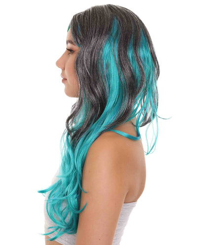 Wigs2you ハロウィンパーティープレミアムレディース H-1864 華やかに見えるツートーングレー＆ブルーカールウィッグ