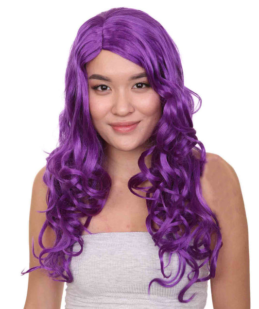 ハロウィンパーティープレミアムレディース H-2578 ロングカーリーパープルウィッグ 女性の美しさを受け入れる