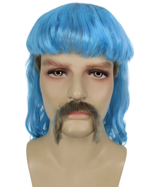ハロウィンパーティープレミアムメンズH-5565_LBLライトブルーマレットウィッグとヒゲセット