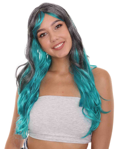 Wigs2you ハロウィンパーティープレミアムレディース H-1864 華やかに見えるツートーングレー＆ブルーカールウィッグ