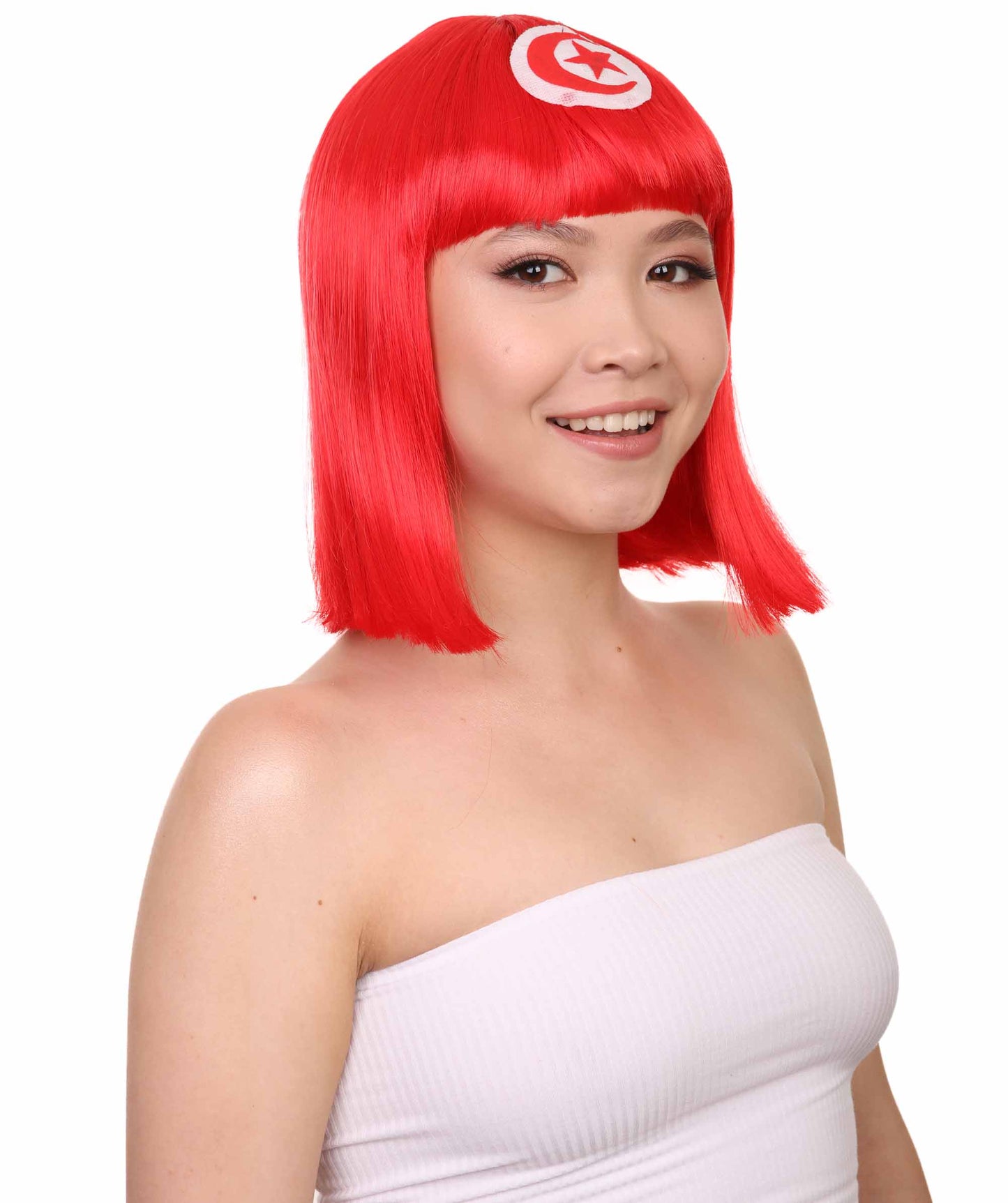 レディース 愛国的なチュニジアフラッグボブウィッグ H-3913 プレミアム 通気性の良い キャップレスキャップ