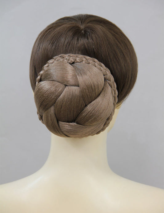 女性 W-8420 の立体的な大きな三つ編みラウンドシニョンバンズヘアスタイル アッシュブラウン 合成繊維