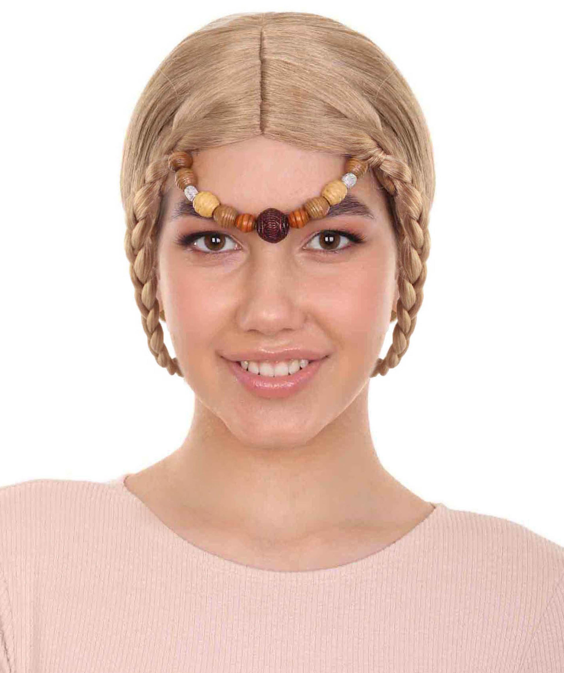 中世ルネッサンスエレガントプリンセス編み込みブロンドウィッグ H-3823 エレガントプリンセス編み込みブロンドウィッグ プレミアム 通気性の良い キャップレスキャップ