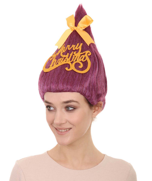 パープルクリスマスツリーレディースウィッグ H-3528 メリークリスマスウィッグ プレミアム通気性のあるキャップレスキャップ