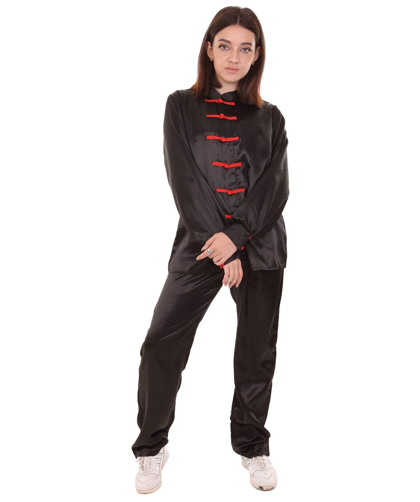 大人用ウィメンズ JCO-270 中国の伝統的なカンフー ブラックサテン 制服 コスプレ衣装