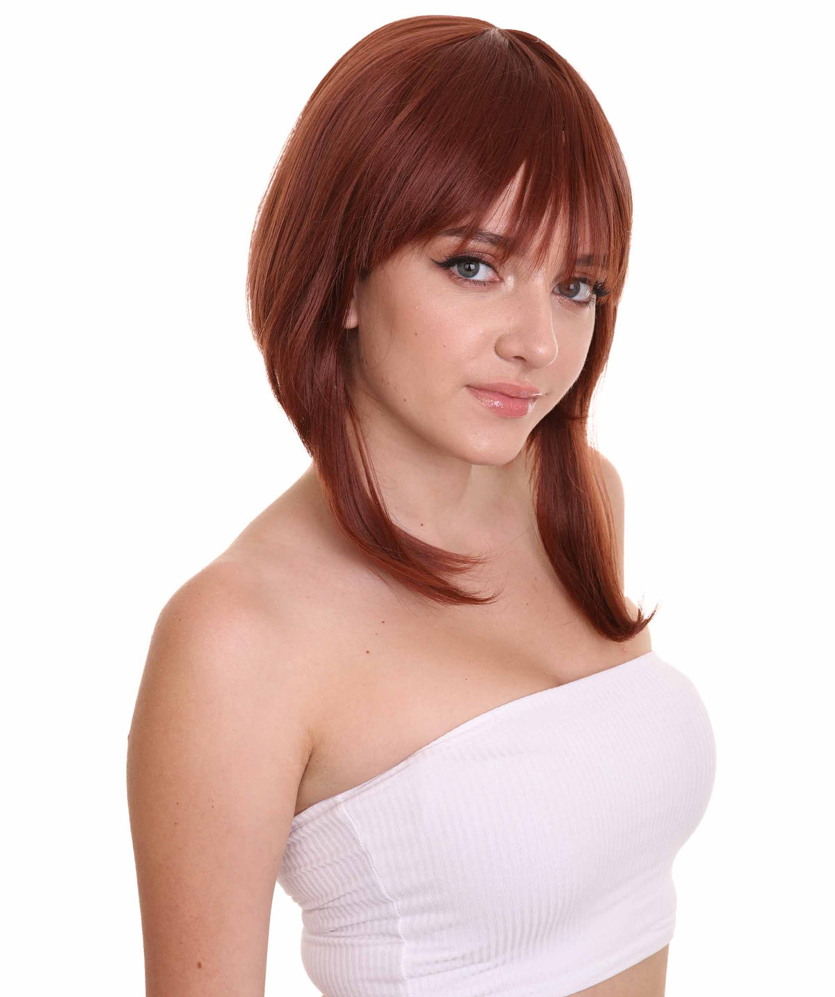 Wigs2you C-218コスプレウィッグ レディース ブラウン ボブ ミディアム 14インチ ストレート フルウィッグ キャップレス 耐熱 合成繊維 自然 ハロウィン 仮装 イベント