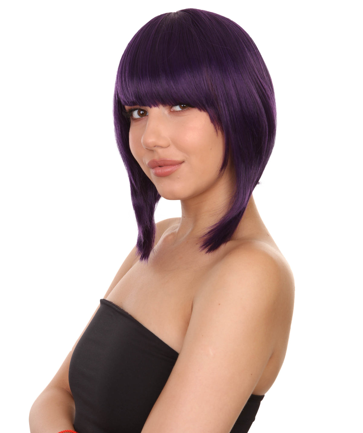 Wigs2you C-219 レディース ボブウィッグ パープル ショート 14インチ アシンメトリー 前髪 コスプレウィッグ アニメ風 フルウィッグ キャップレス 耐熱 ハロウィン 仮装 イベント