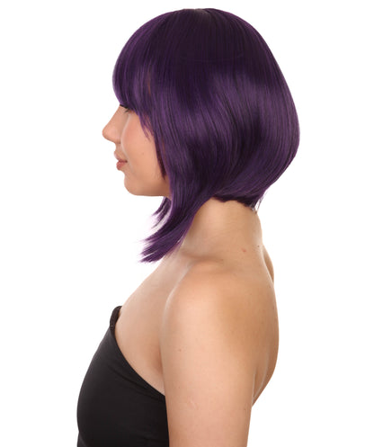 Wigs2you C-219 レディース ボブウィッグ パープル ショート 14インチ アシンメトリー 前髪 コスプレウィッグ アニメ風 フルウィッグ キャップレス 耐熱 ハロウィン 仮装 イベント