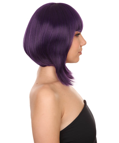 Wigs2you C-219 レディース ボブウィッグ パープル ショート 14インチ アシンメトリー 前髪 コスプレウィッグ アニメ風 フルウィッグ キャップレス 耐熱 ハロウィン 仮装 イベント