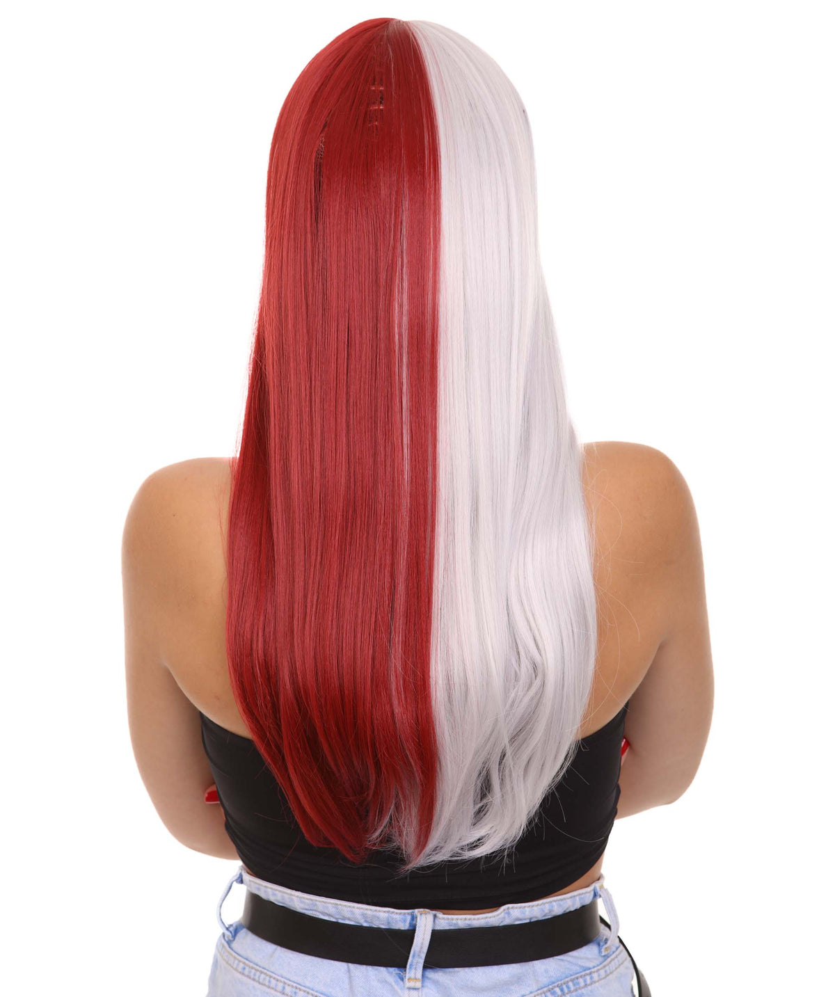 Wigs2you C-220 レディース ロングウィッグ レッド シルバー ツートンカラー 25インチ コスプレウィッグ ストレート 前髪 耐熱 キャップレス アニメ風 ハロウィン 仮装 イベント