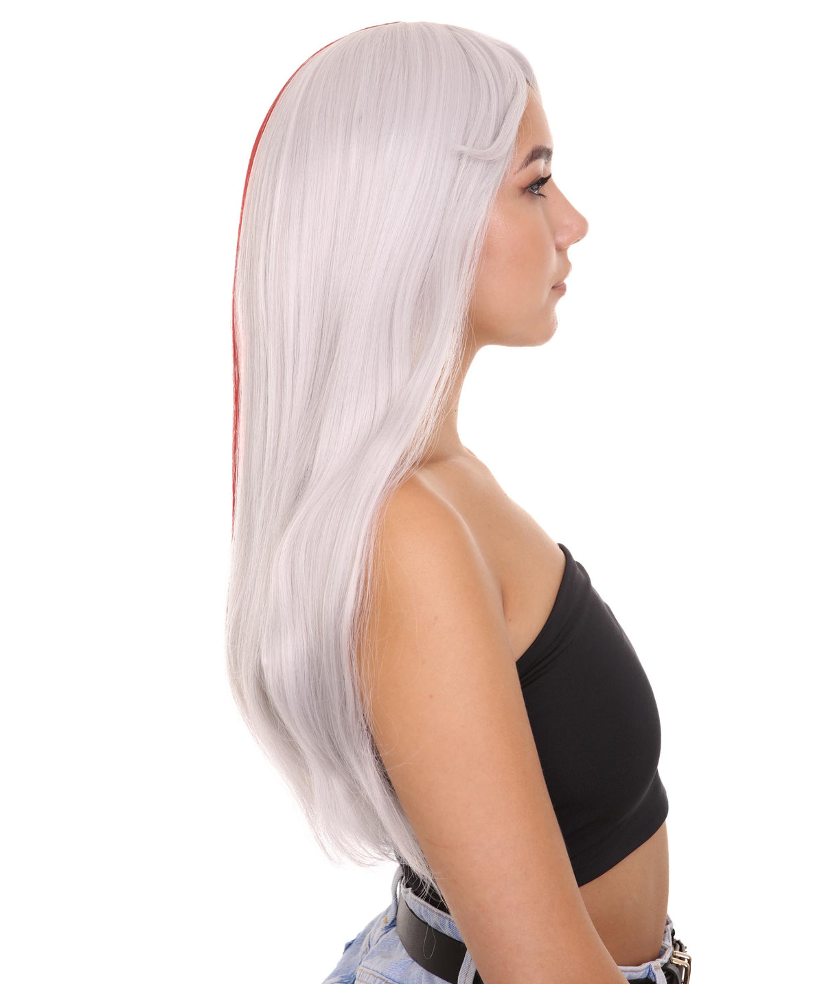 Wigs2you C-220 レディース ロングウィッグ レッド シルバー ツートンカラー 25インチ コスプレウィッグ ストレート 前髪 耐熱 キャップレス アニメ風 ハロウィン 仮装 イベント