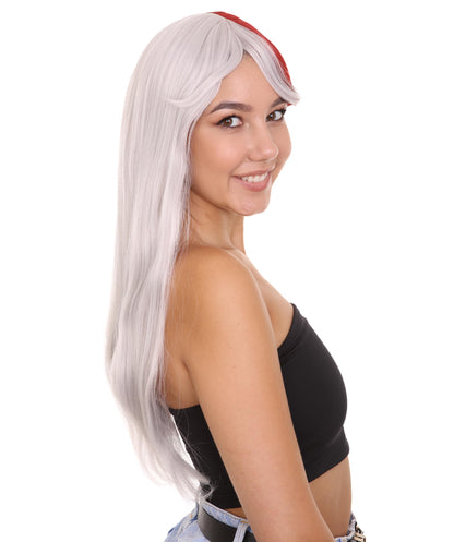 Wigs2you C-220 レディース ロングウィッグ レッド シルバー ツートンカラー 25インチ コスプレウィッグ ストレート 前髪 耐熱 キャップレス アニメ風 ハロウィン 仮装 イベント