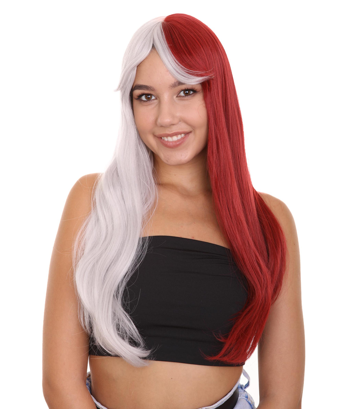 Wigs2you C-220 レディース ロングウィッグ レッド シルバー ツートンカラー 25インチ コスプレウィッグ ストレート 前髪 耐熱 キャップレス アニメ風 ハロウィン 仮装 イベント