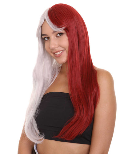 Wigs2you C-220 レディース ロングウィッグ レッド シルバー ツートンカラー 25インチ コスプレウィッグ ストレート 前髪 耐熱 キャップレス アニメ風 ハロウィン 仮装 イベント