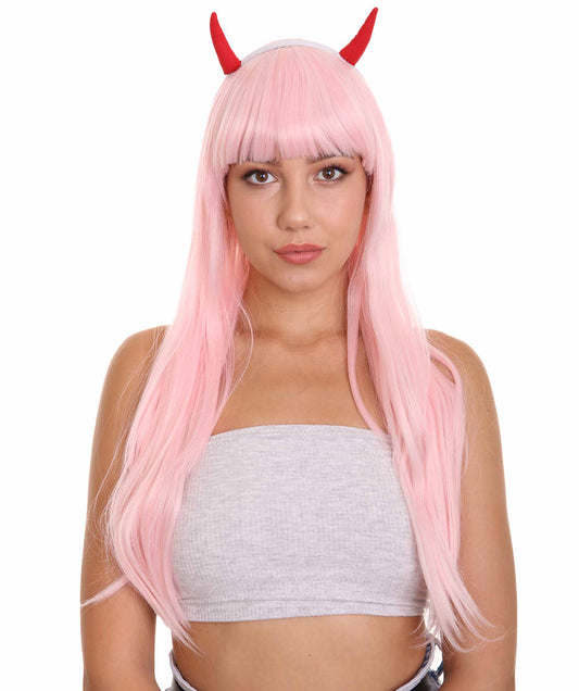 Wigs2you C-225 ダーリン・イン・ザ・フランキス ゼロツー ウィッグ レディース ピンク コスプレウィッグ デビルホーン ショート アニメ フルウィッグ ハロウィン 仮装