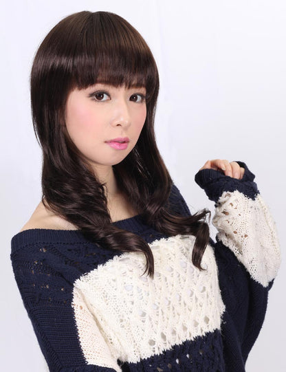 女優ロングスタイル  ゆるーい巻きでとっても自然！ 女性らしいスタイルでどの年代の方にも大人気！ ウィッグネット付き W-418
