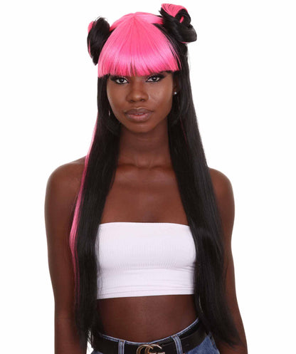 ハロウィンパーティープレミアム H-5250 女性用アップスタイルダブルバンチャイナドールラッパーウィッグ マルチカラー