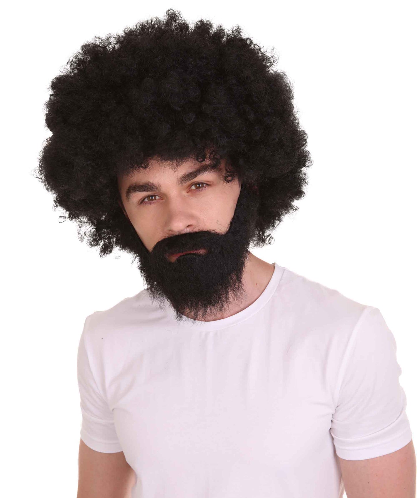 大人 男女兼用 80年代 画家風 アフロウィッグ 顎髭と口髭セット ブラック H-5133 シンプルでクラシックなセレブコスチューム プレミアムハロウィンウィッグ