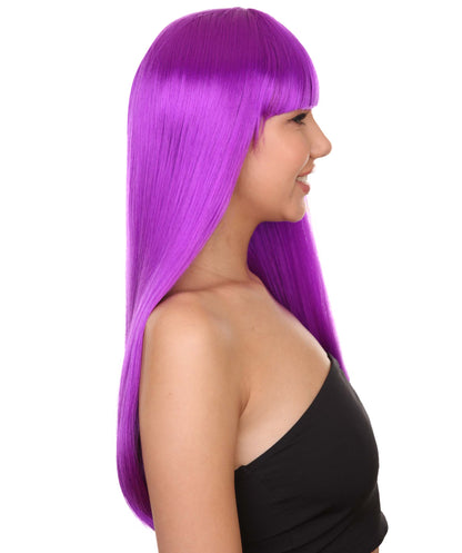 ロングボブネオンパープル女性用ウィッグ H-3361 華やかなパーティーイベント準備完了のハロウィンウィッグ プレミアム通気性のあるキャップレスキャップ