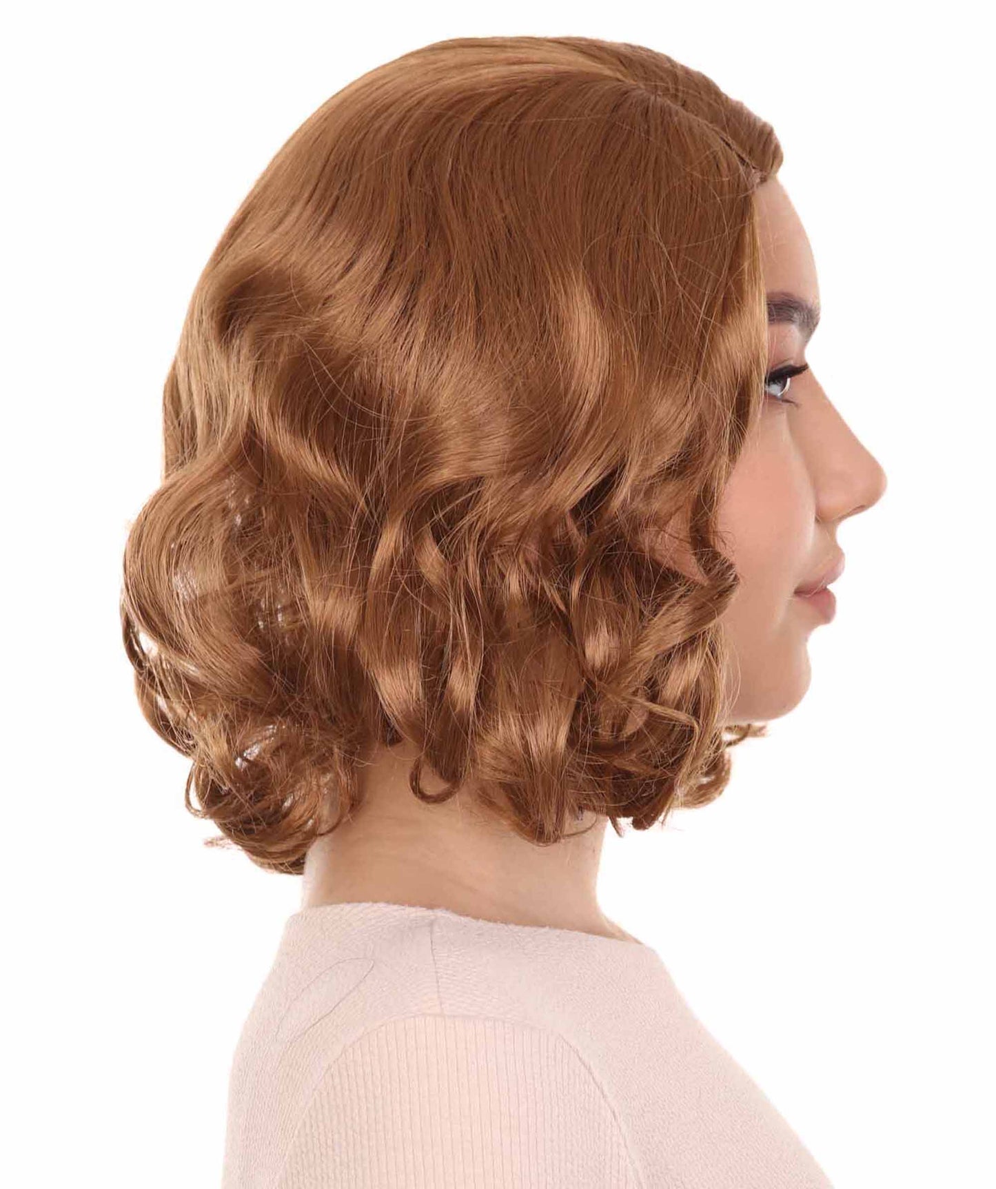 マッド・ベティ・ドレイパー H-3610 ミディアムブラウン ファンシーウィッグ 高品質通気性キャップレスキャップ付き、難燃性合成繊維使用、ハロウィンに最適なウィッグ