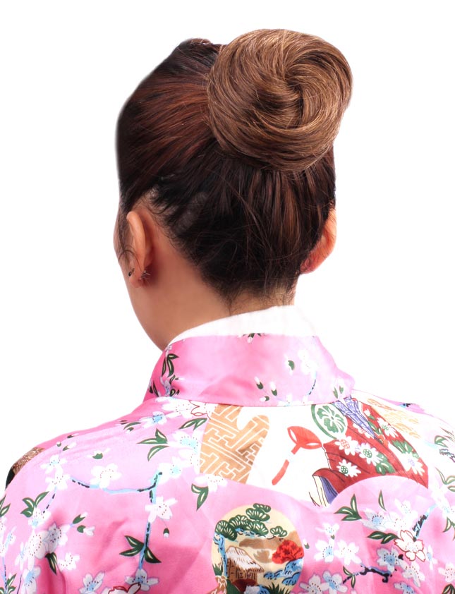 女性 W-8413 のラウンドで大きなシニョンバンズヘアスタイル チャコール ラッシュブラウン混合 合成繊維