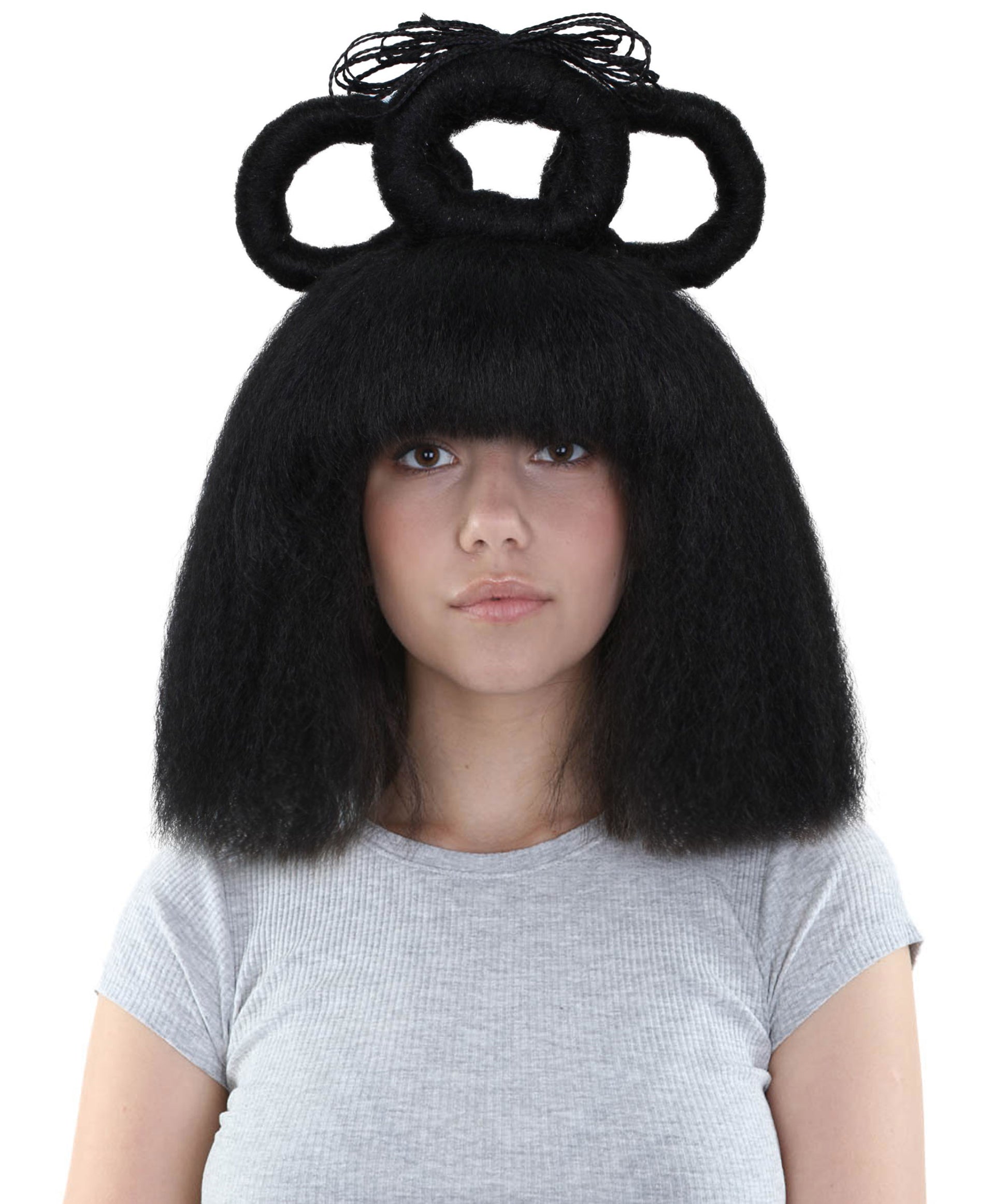 女性用H-5877 ブラック アップド ゲイシャ ウィッグ ハロウィンに最適 難燃性合成ファイバー