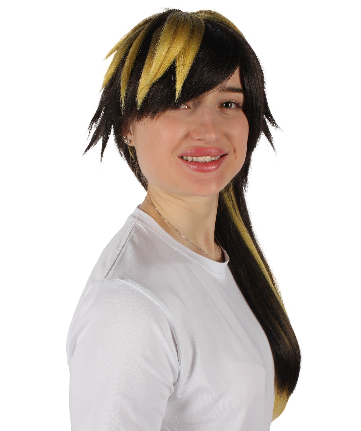 Wigs2you H-6929 レディース ビジュアル系ミュージシャン風 ブラック＆イエローウィッグ｜ハロウィンにぴったり｜難燃性合成繊維