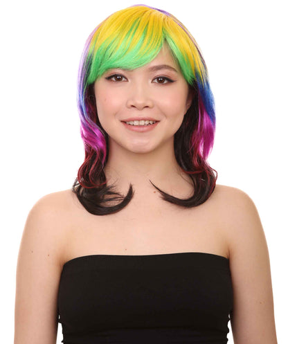 ハロウィンパーティープレミアムレディースH-2563 スイートキャンディウィッグ マルチカラー セクシーコスプレパーティーウィッグ プレミアム通気性のキャップレスキャップ