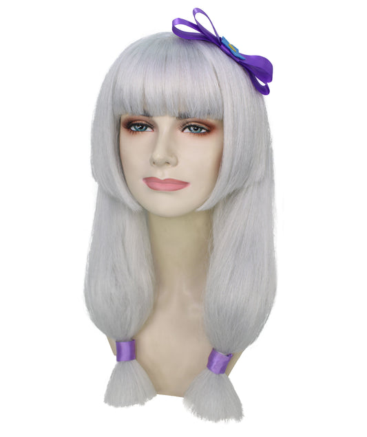 プレミアムレディースH-5926 ホワイトロングアニメコスプレウィッグ ハロウィンに最適 難燃性合成繊維