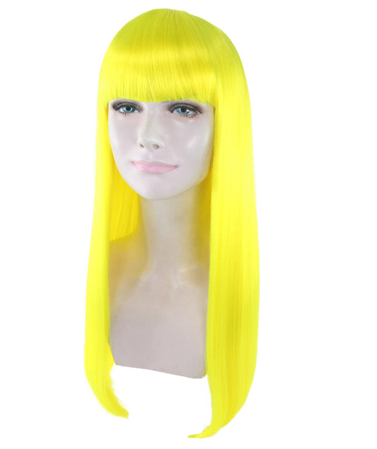 女性用 ロング ボブ イエロー ウィッグ H-3359 ファンシー パーティー イベント レディ ハロウィン ウィッグ プレミアム通気性 キャプレス キャップ