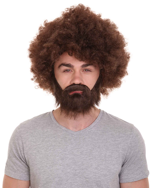 大人 男女兼用 80年代 画家風 アフロウィッグ 顎髭と口髭セット ブラウン H-5134 シンプルでクラシックなセレブコスチューム プレミアムハロウィンウィッグ