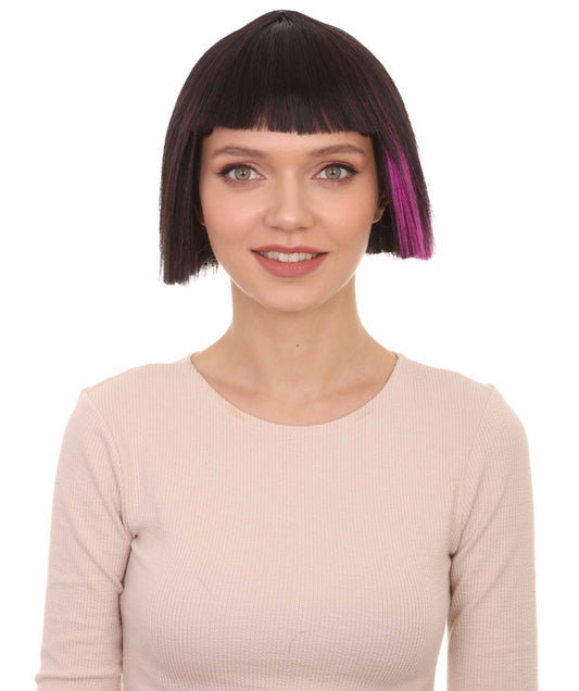 ハロウィンパーティー プレミアム 女性用 H-3020 スーパーモデル ブラック＆パープル ボブ ウィッグ