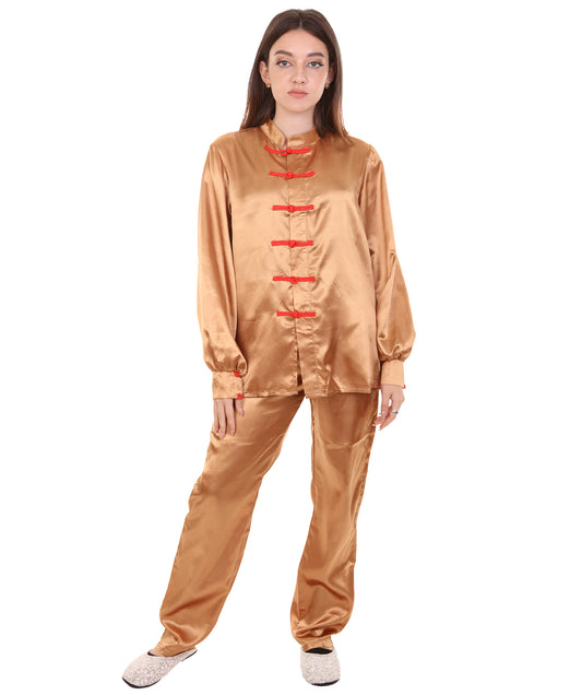 大人用ウィメンズ JCO-270_3 中国の伝統的なカンフー ブラウンサテン 制服 コスプレ衣装
