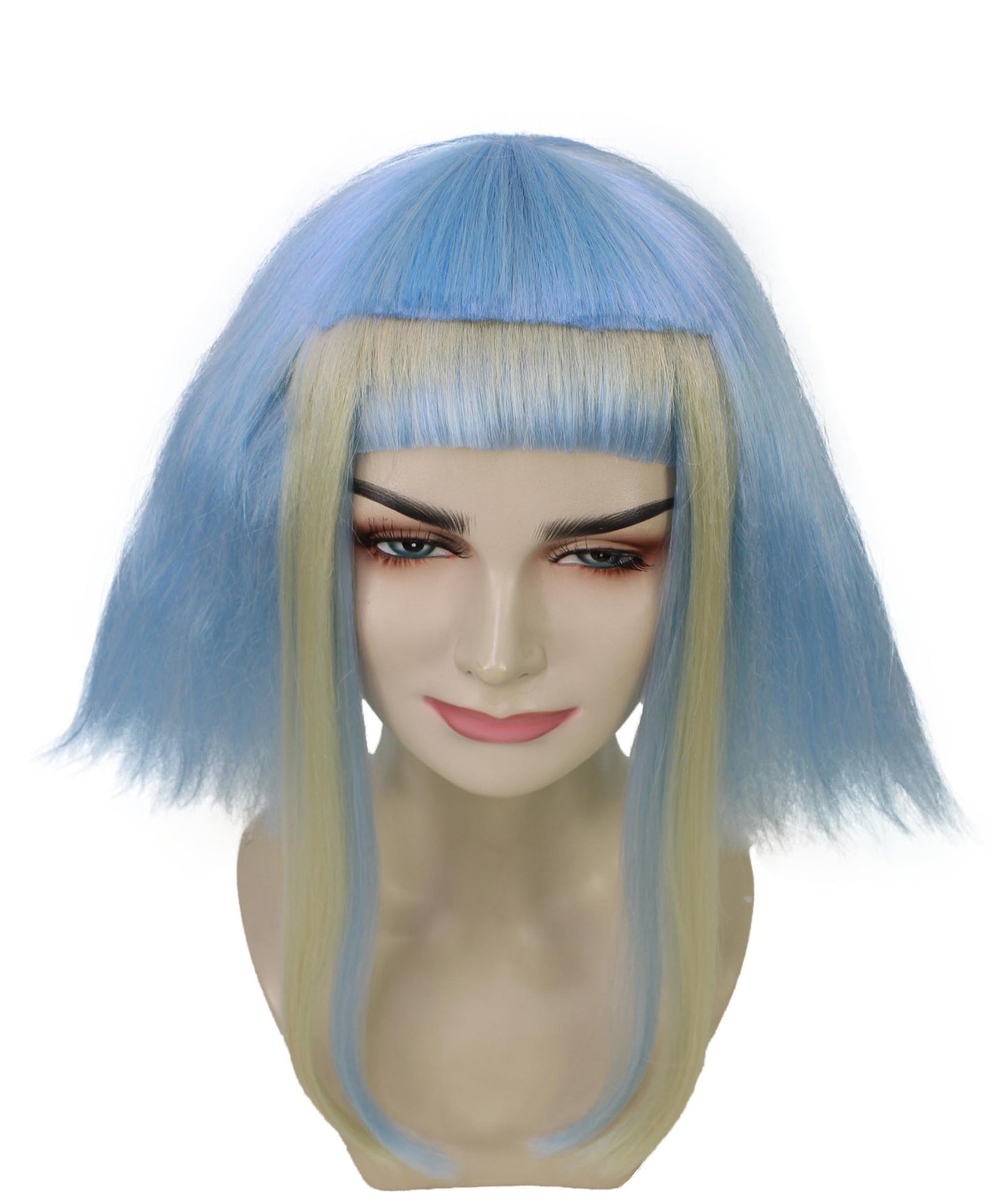 ハロウィンパーティープレミアムレディース H-5776 ライトブルーボブスタイルのハイライトヘアーポートレートウィッグ