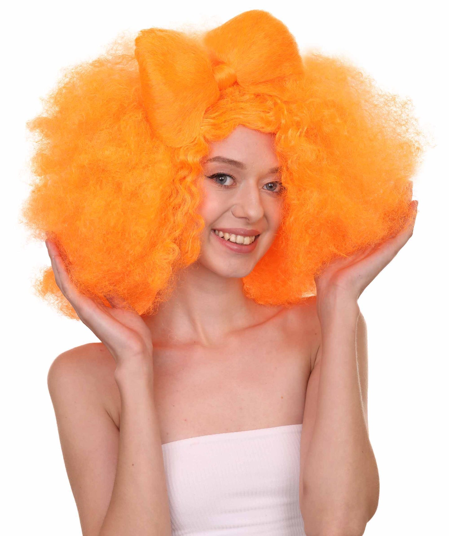 Wigs2you ハロウィン パーティー プレミアム レディース H-1234 着けやすい 快適なフィット感 パンプキン オレンジ アフロ スモール ボウウィッグ