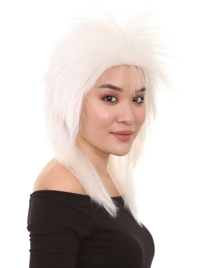 Wigs2you ハロウィン パーティー プレミアム H-1323 簡単に着用でき 快適なフィット感 80 年代女性ホワイト ロッカー スタイルウィッグ