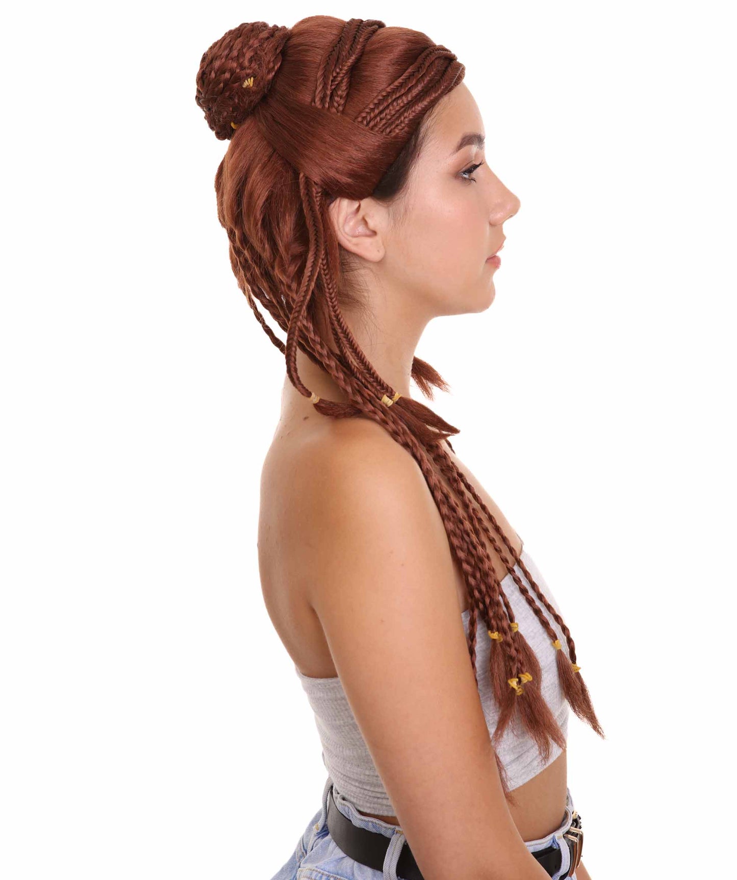 ハロウィンパーティ プレミアムレディース H-5227 ロングブラウン 編み込み コスプレウィッグ