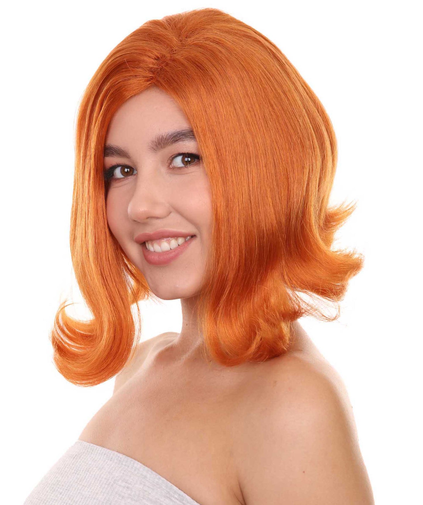 プレミアムハロウィンパーティーレディ H-5460 ミディアムレングス ベスチェスプレイヤーウィッグ オレンジ