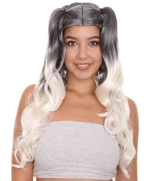 Wigs2you ハロウィンパーティープレミアムレディース H-1862 華やかに見えるツートーンドリー ブラック＆ホワイトウィッグ