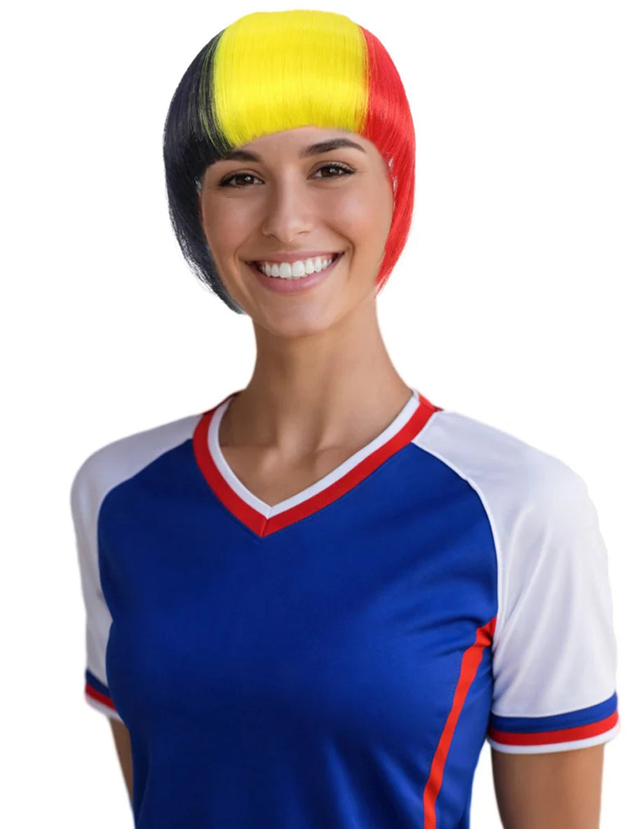 Wigs2you F-014 レディース ベルギー国旗フリンジウィッグ ブラック イエロー レッド ボブウィッグ ヘアクリップ3個付き | コスプレ＆フェスティバルヘア