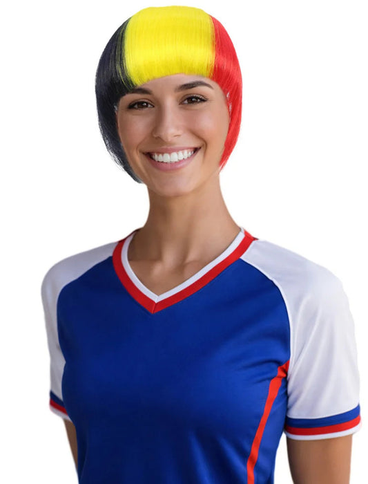 Wigs2you F-014 レディース ベルギー国旗フリンジウィッグ ブラック イエロー レッド ボブウィッグ ヘアクリップ3個付き | コスプレ＆フェスティバルヘア
