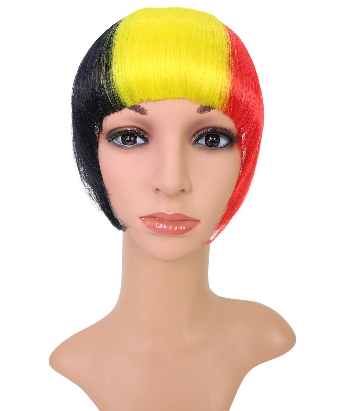 Wigs2you F-014 レディース ベルギー国旗フリンジウィッグ ブラック イエロー レッド ボブウィッグ ヘアクリップ3個付き | コスプレ＆フェスティバルヘア