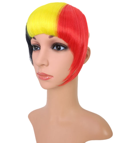 Wigs2you F-014 レディース ベルギー国旗フリンジウィッグ ブラック イエロー レッド ボブウィッグ ヘアクリップ3個付き | コスプレ＆フェスティバルヘア
