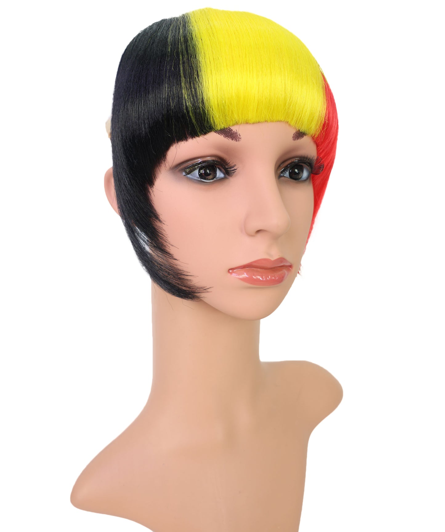 Wigs2you F-014 レディース ベルギー国旗フリンジウィッグ ブラック イエロー レッド ボブウィッグ ヘアクリップ3個付き | コスプレ＆フェスティバルヘア