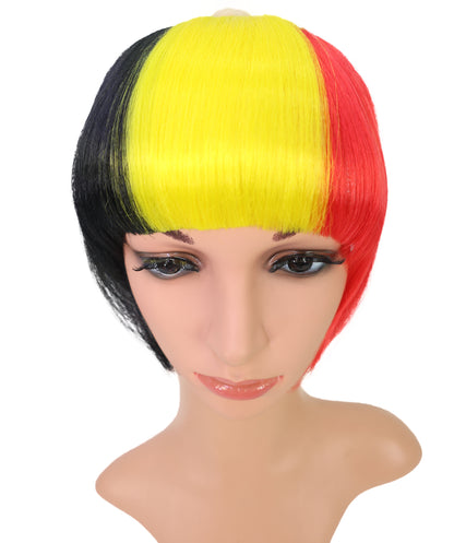 Wigs2you F-014 レディース ベルギー国旗フリンジウィッグ ブラック イエロー レッド ボブウィッグ ヘアクリップ3個付き | コスプレ＆フェスティバルヘア