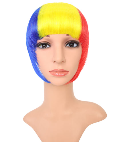 Wigs2you F-015 女性用ルーマニア国旗フリンジウィッグ - 青、黄、赤のボブカット人工毛（コスプレ＆スポーツファン向け）