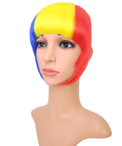 Wigs2you F-015 女性用ルーマニア国旗フリンジウィッグ - 青、黄、赤のボブカット人工毛（コスプレ＆スポーツファン向け）