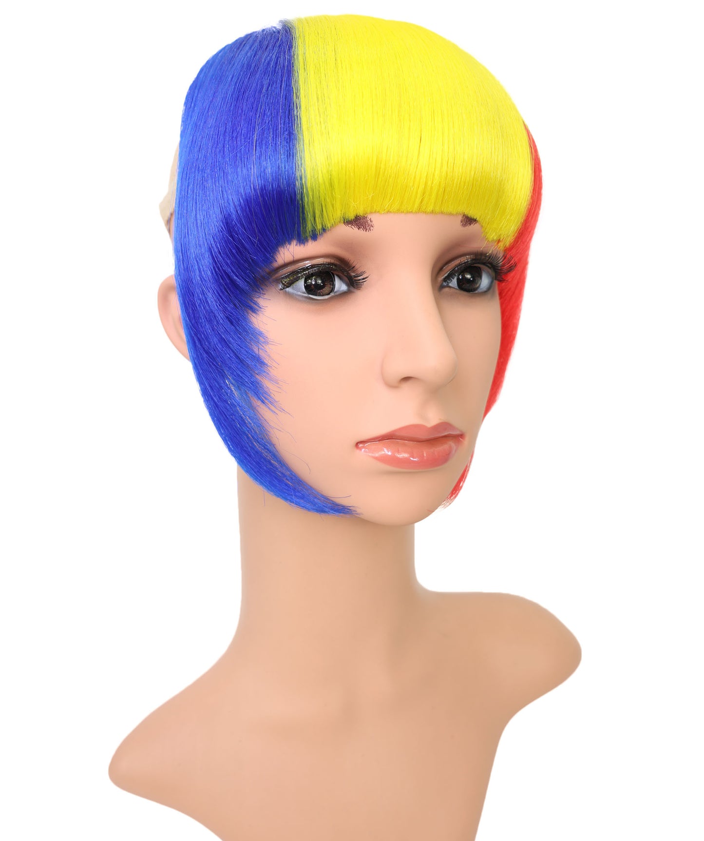 Wigs2you F-015 女性用ルーマニア国旗フリンジウィッグ - 青、黄、赤のボブカット人工毛（コスプレ＆スポーツファン向け）
