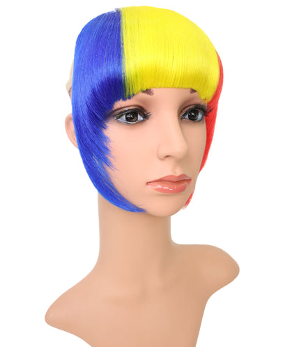 Wigs2you F-015 女性用ルーマニア国旗フリンジウィッグ - 青、黄、赤のボブカット人工毛（コスプレ＆スポーツファン向け）